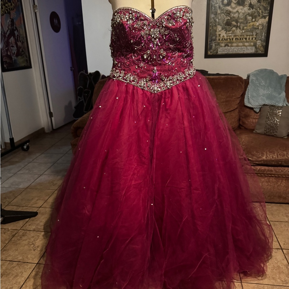Mori Lee Rich fuchsia Satin Gown